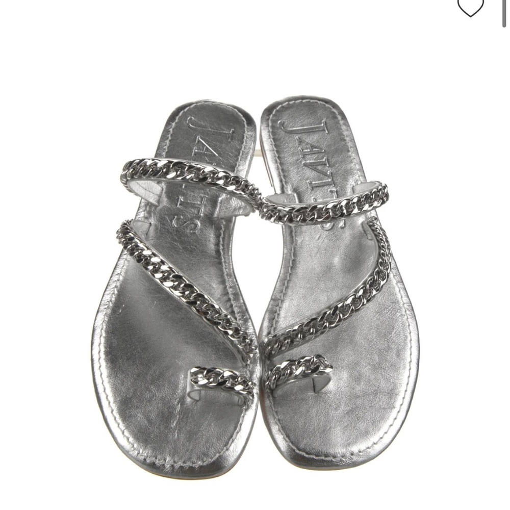 Eric Javits Leather Chain-Link Accent Slides